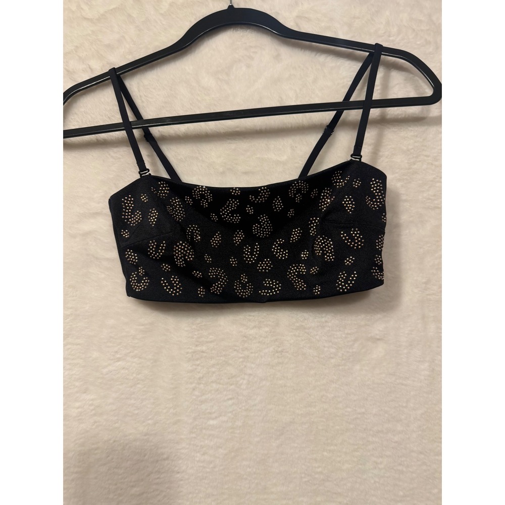 La Senza Black Gold Studded Leopard Print Crop Top Adjustable Straps Small